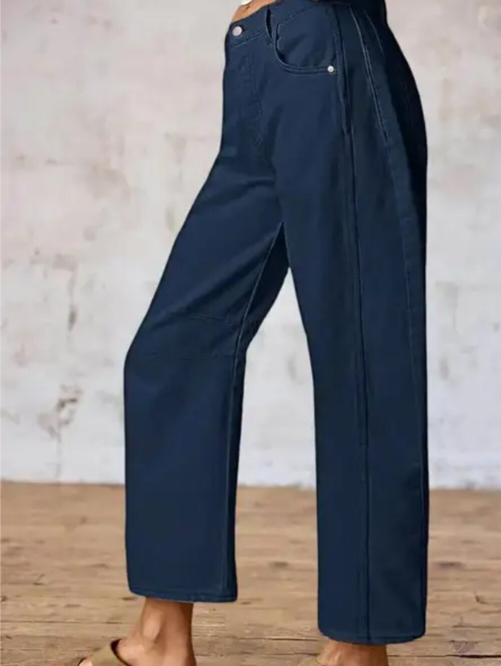 Flamingals Mid-rise Straight Leg Wide Cropped Pants In Navy NWOT Women's Medium - Picture 2 of 8